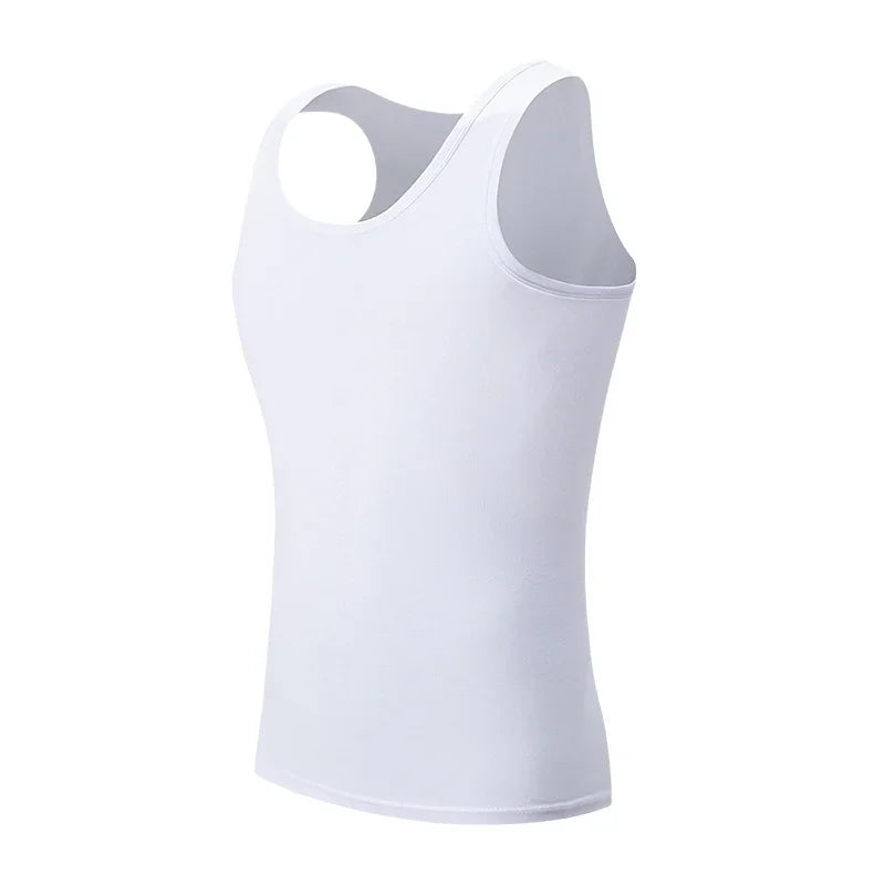 Men's solid color basic cotton narrow shoulder vest fashion casual men's T-shirt sports fitness Joker round neck youth vest