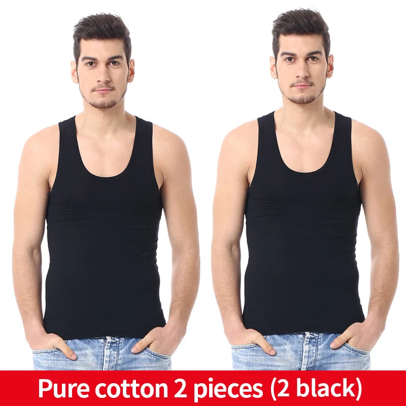 Men's solid color basic cotton narrow shoulder vest fashion casual men's T-shirt sports fitness Joker round neck youth vest