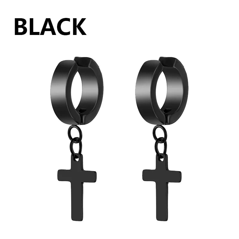 1Pair Fashion Cross Pendant Ear Clip Non Piercing Earrings Fake Earrings Gift for Men Women Jewelry