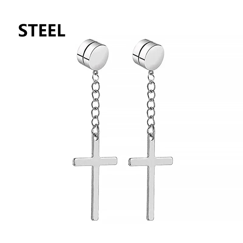 1Pair Fashion Cross Pendant Ear Clip Non Piercing Earrings Fake Earrings Gift for Men Women Jewelry