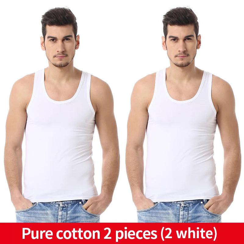 Men's solid color basic cotton narrow shoulder vest fashion casual men's T-shirt sports fitness Joker round neck youth vest